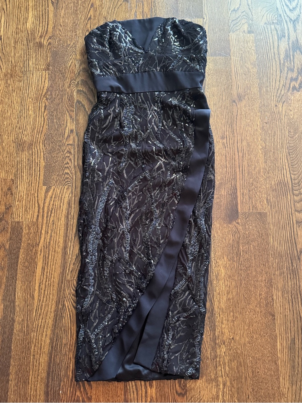 Christian Siriano Black Strapless Sequin Sheath Dress